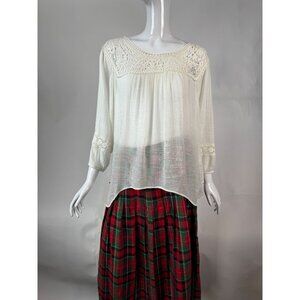 Vintage-Inspired Jolt Womens Crochet Lace Blouse Medium White Rayon/Polyester
